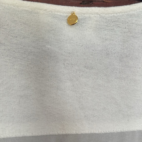 Anthropologie (harlyn) navy/off white sheer crepe and woven block stripe tunic - Picture 5 of 6